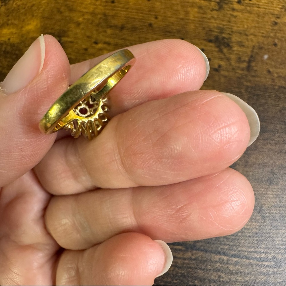 Pink Stone Ballerina Ring Crystal Baguette Cluster Fireworks Gold Plated Vintage - Picture 8 of 14